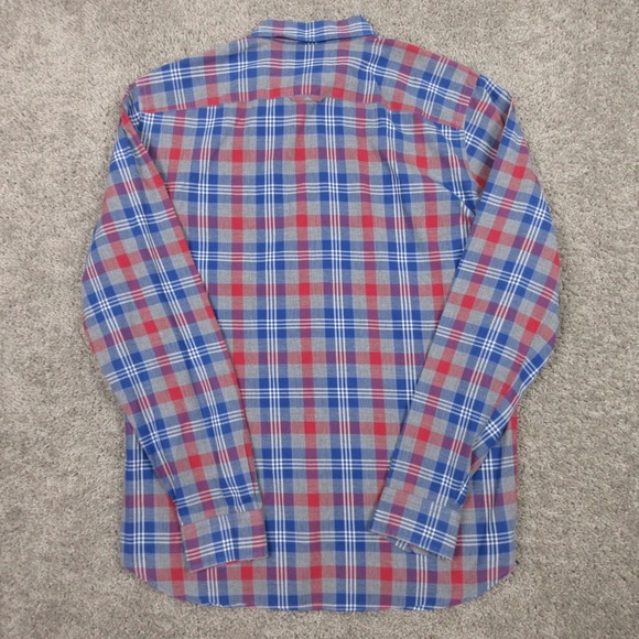 Vince Shirt Mens Medium Blue Red Gray Plaid Cotton Causal Button Up EUC - Picture 4 of 7